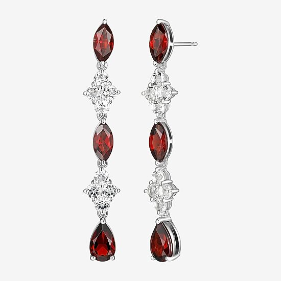 Womens Genuine Red Garnet Sterling Silver Drop Earrings