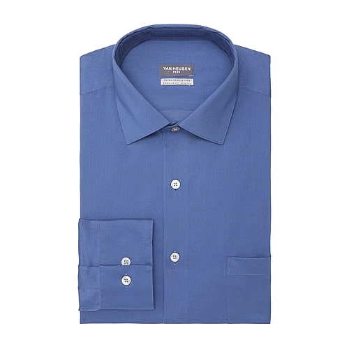 Van Heusen Ultra Flex Mens Regular Fit Wrinkle Free Long Sleeve Dress Shirt, 18-18.5 34-35, Blue