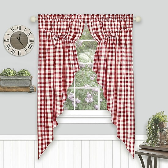 Achim Buffalo Check Gathered Swagger Rod Pocket Light-Filtering Set of 2 Curtain Panel