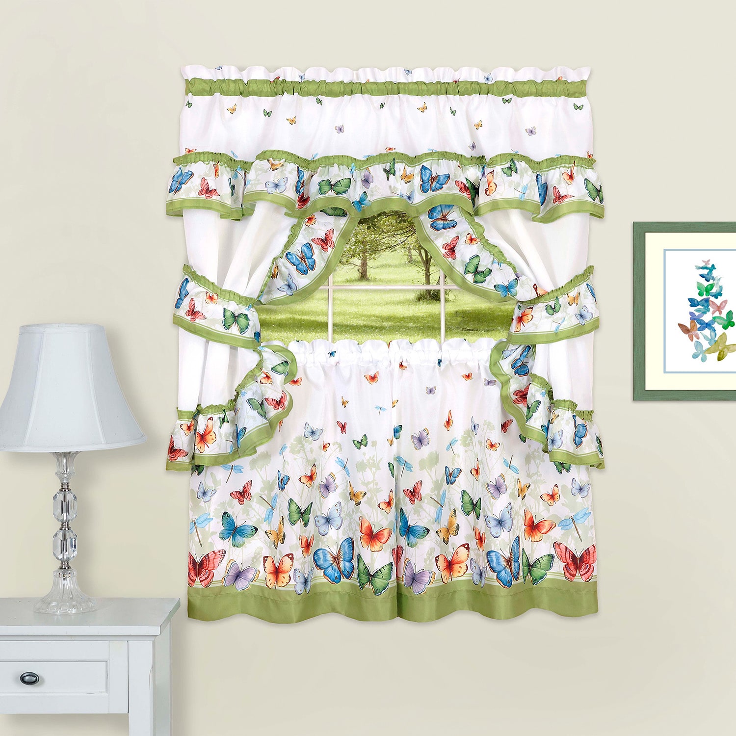 Achim Butterflies 3-pc. Rod Pocket Kitchen Curtains & Drapes Window Set