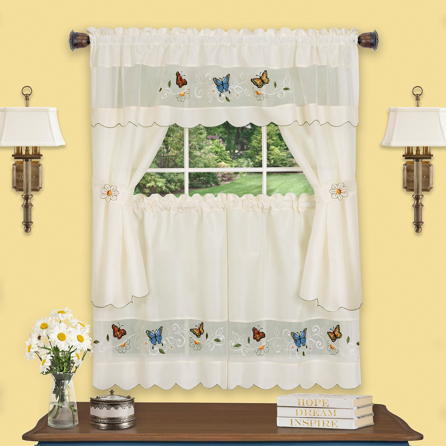 Achim Daisy Meadow 3-pc. Rod Pocket Kitchen Curtains & Drapes Window Set