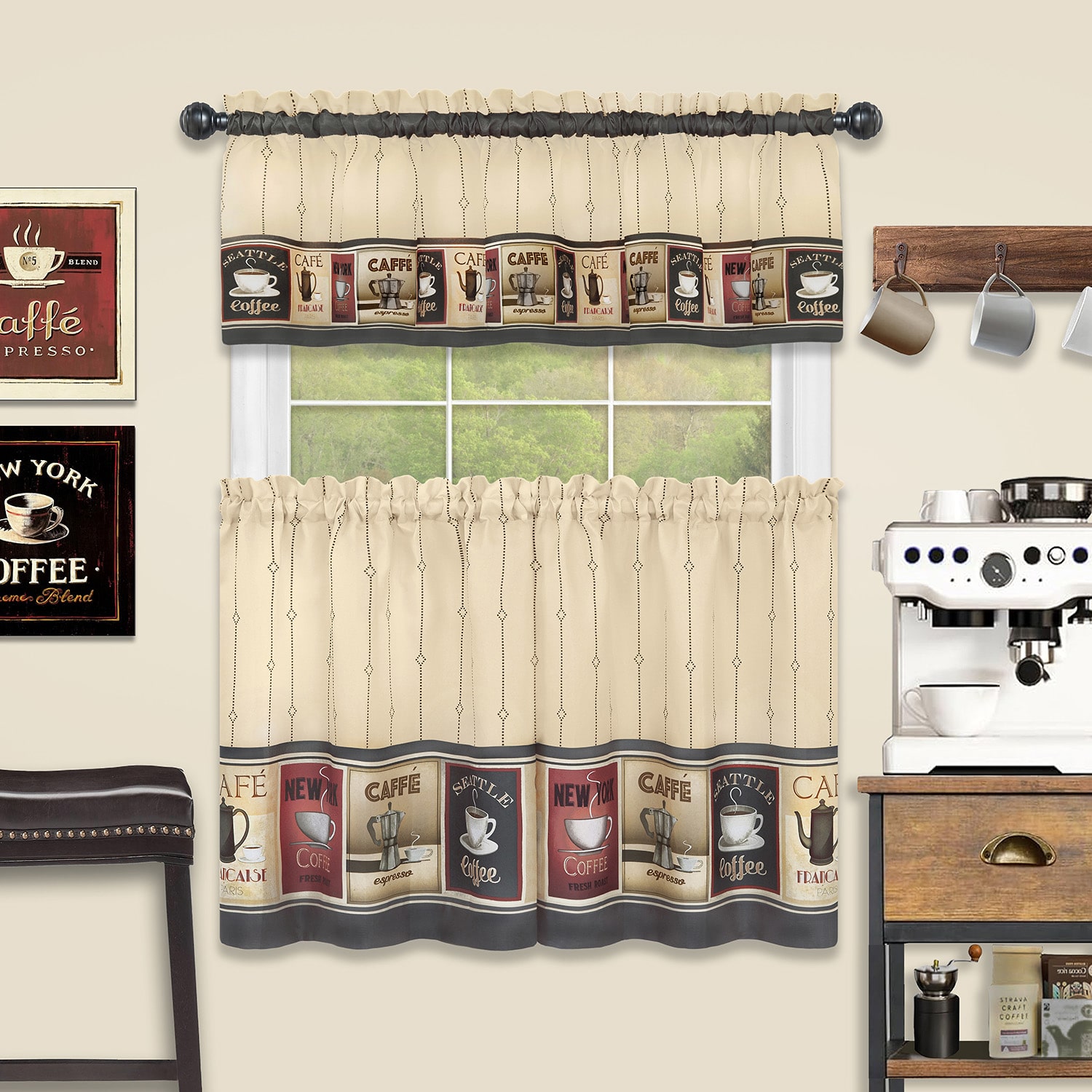 Achim Cozy Cafe 3-pc. Rod Pocket Kitchen Curtains & Drapes Window Set