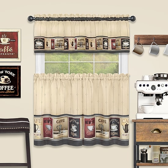 Achim Cozy Cafe 3-pc. Rod Pocket Kitchen Curtains & Drapes Window Set