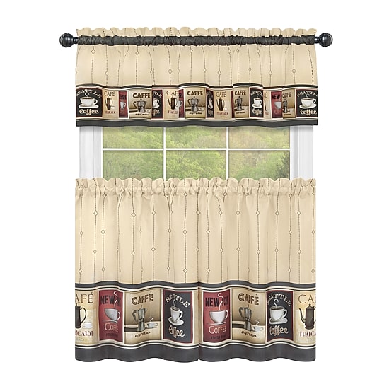 Achim Cozy Cafe 3-pc. Rod Pocket Kitchen Curtains & Drapes Window Set