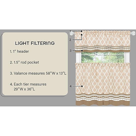 Achim Boho 3-pc. Rod Pocket Kitchen Curtains & Drapes Window Set