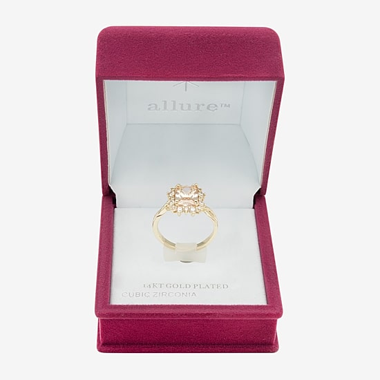 Sparkle Allure Twisted Womens Champagne Cubic Zirconia 14K Gold Over Brass Halo Cocktail Ring