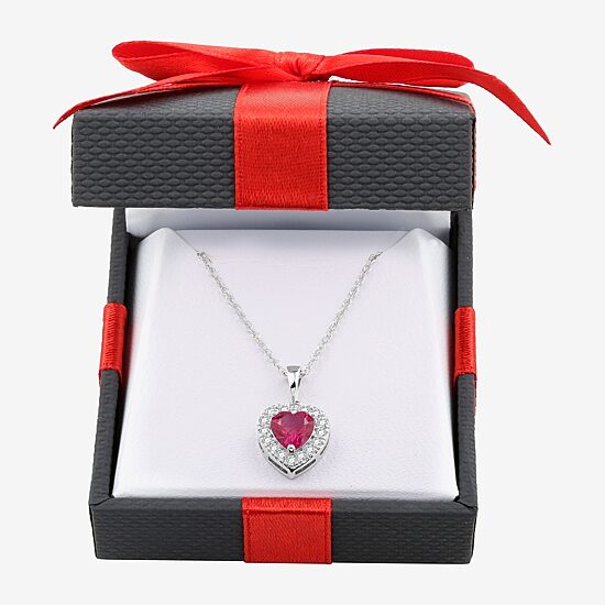 Yes, Please! Womens Lab Created Red Ruby Sterling Silver Heart 18 Inch Pendant Necklace