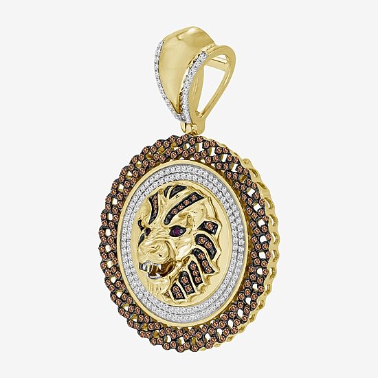 "Lion" Mens 1 1/4 CT. T.W. Natural Champagne Diamond 10K Gold Pendant