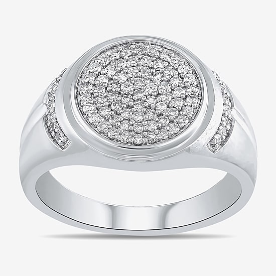 Mens 1/2 CT. T.W. Lab Grown White Diamond Sterling Silver Oval Cluster Fashion Ring