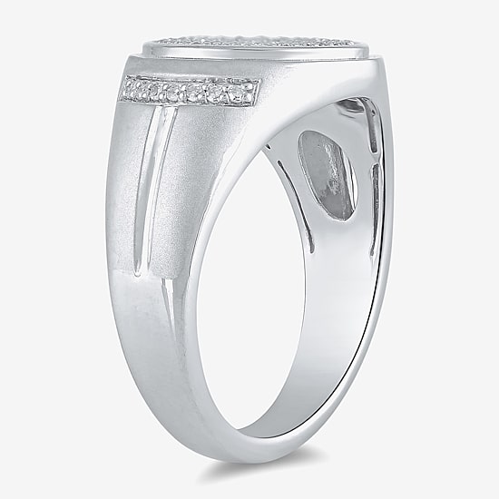 Mens 1/2 CT. T.W. Lab Grown White Diamond Sterling Silver Oval Cluster Fashion Ring