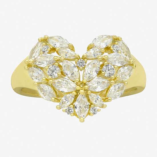 Sparkle Allure Womens Cubic Zirconia 14K Gold Over Brass Heart Cluster Cocktail Ring