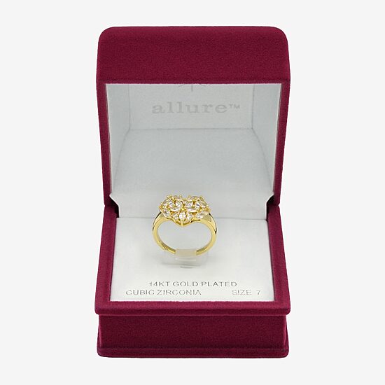 Sparkle Allure Womens Cubic Zirconia 14K Gold Over Brass Heart Cluster Cocktail Ring