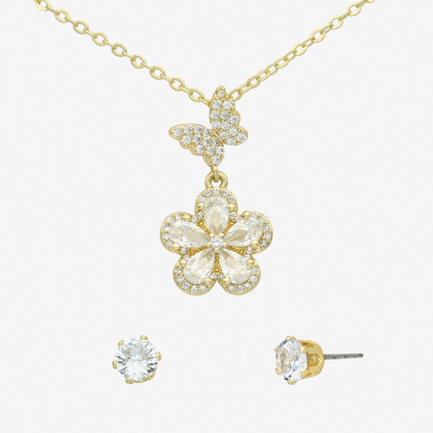 Sparkle Allure Womens Cubic Zirconia 14K Gold Over Brass Butterfly Flower 2-pc. Jewelry Set