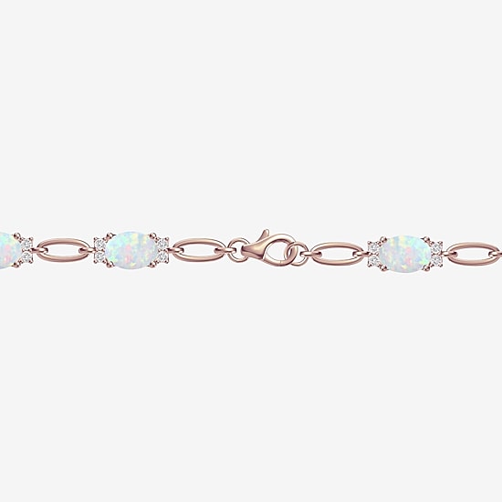 Womens Lab Created Gemstone 14K Rose Gold Over Silver or Sterling Silver Oval 7 Inch Tennis Bracelet