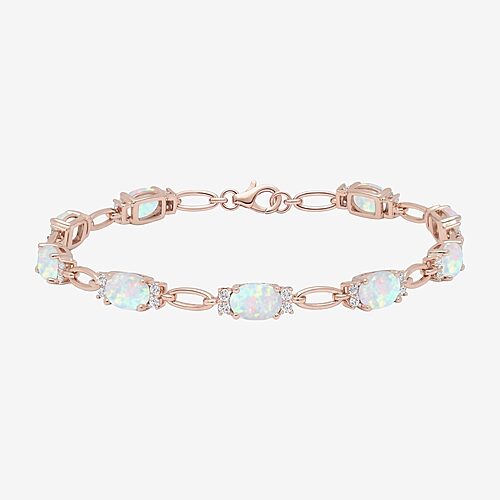 Womens Lab Created Gemstone 14K Rose Gold Over Silver or Sterling Silver Oval 7 Inch Tennis Bracelet, One Size, White