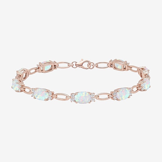 Womens Lab Created Gemstone 14K Rose Gold Over Silver or Sterling Silver Oval 7 Inch Tennis Bracelet