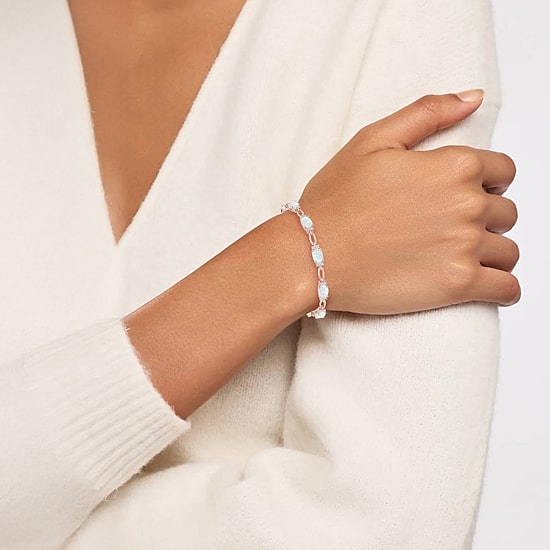 Womens Lab Created Gemstone 14K Rose Gold Over Silver or Sterling Silver Oval 7 Inch Tennis Bracelet