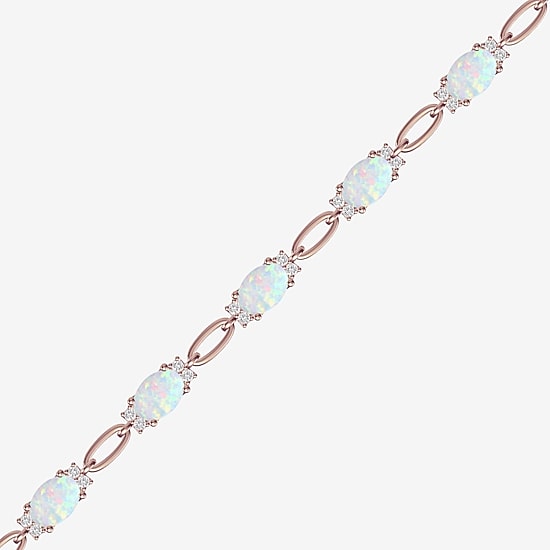 Womens Lab Created Gemstone 14K Rose Gold Over Silver or Sterling Silver Oval 7 Inch Tennis Bracelet