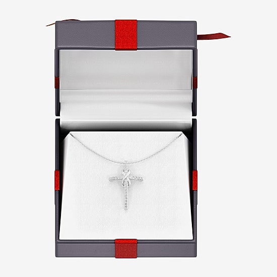 Yes, Please! (G/Si1-Si2) Womens 1/4 CT. T.W. Lab Grown White Diamond Sterling Silver Cross Infinity Pendant