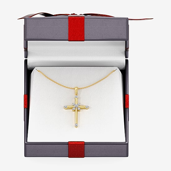 Yes, Please! (G/Si1-Si2) Womens 1/4 CT. T.W. Lab Grown White Diamond 14K Gold Over Silver Cross Pendant