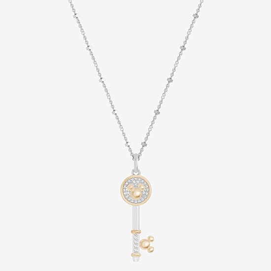 Disney Jewels Collection Mickey Mouse Womens 1/8 CT. T.W. Natural White Diamond 14K Gold Over Silver Sterling Silver Keys 18 Inch Pendant Necklace