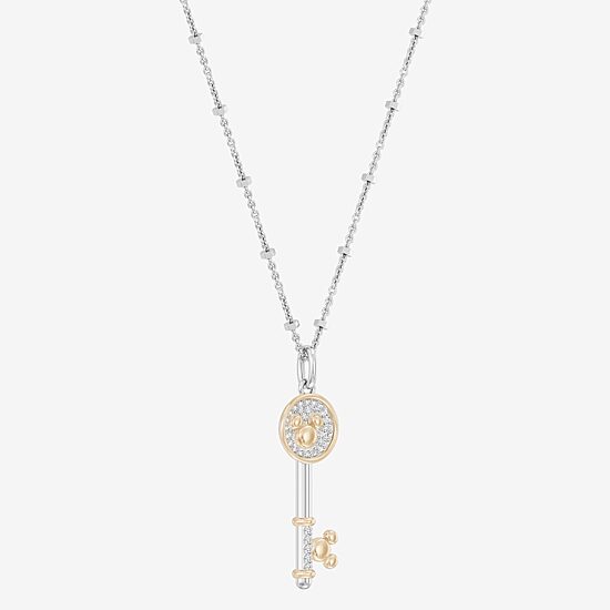 Disney Jewels Collection Mickey Mouse Womens 1/8 CT. T.W. Natural White Diamond 14K Gold Over Silver Sterling Silver Keys 18 Inch Pendant Necklace