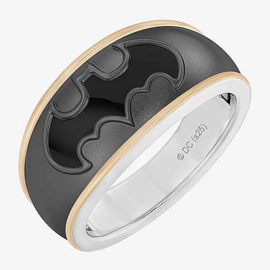 Batman Unisex Adult Genuine Black Onyx 14K Gold Over Silver Sterling Silver Batman Fashion Ring