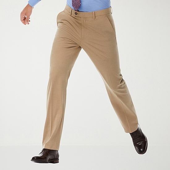 Savane Premium Stretch Expandable Waist Mens Straight Fit Dress Flat Front Pant