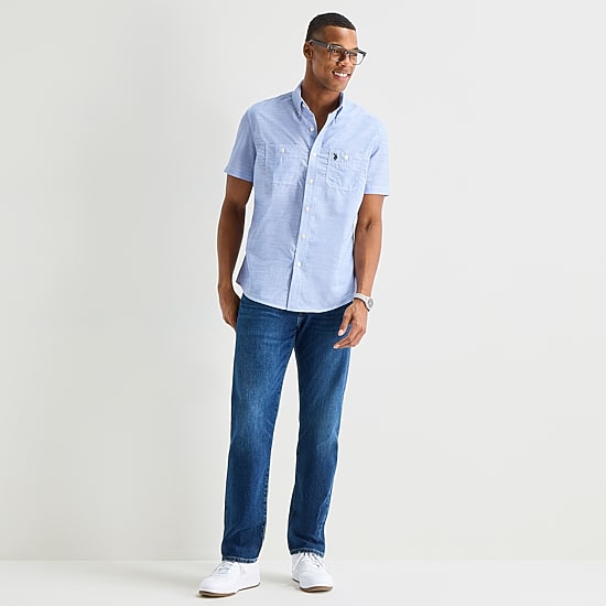 polo classic fit dress shirts U.S. Assn. Mens Short Sleeve Embroidered Button-Down Shirt ralph lauren oxford shirt men Leely Women Green Floral midi-maxi cut fuller through the Style:Short