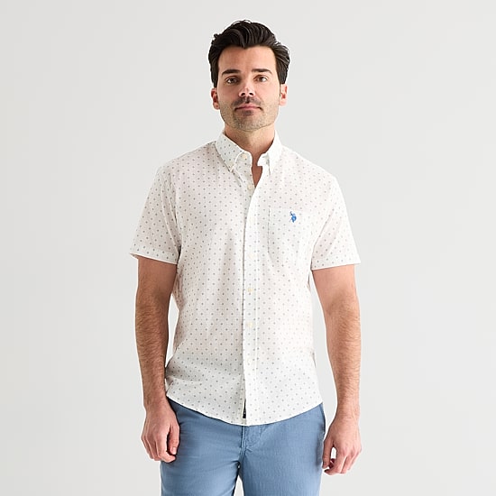 U.S. Polo Assn. Mens Short Sleeve Classic Fit Embroidered Button-Down Shirt