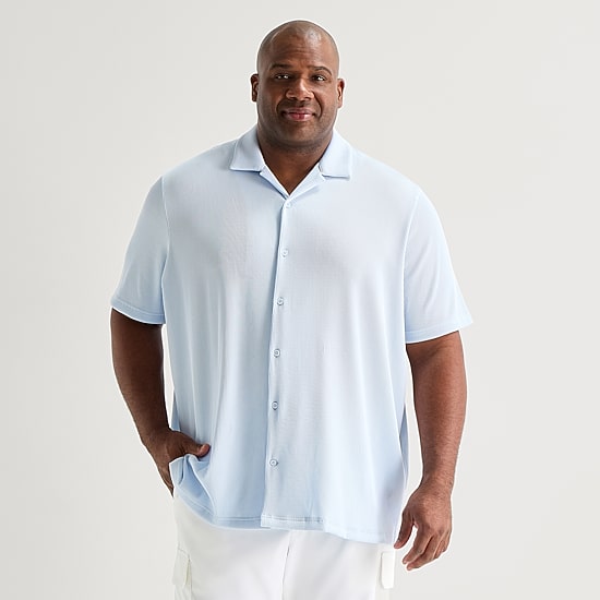 Shaquille O'Neal XLG™ Plisse Mens Short Sleeve Regular Fit Big and Tall Button-Down Shirt