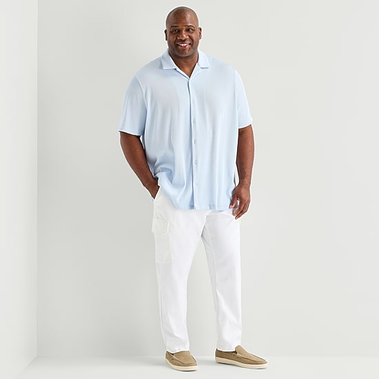 Shaquille O'Neal XLG™ Plisse Mens Short Sleeve Regular Fit Big and Tall Button-Down Shirt