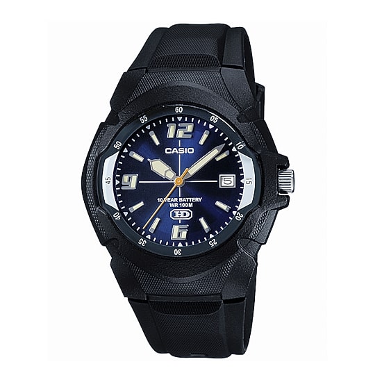 Casio® Mens Blue Dial Black Resin Strap Sport Watch MW600F-2AVOS