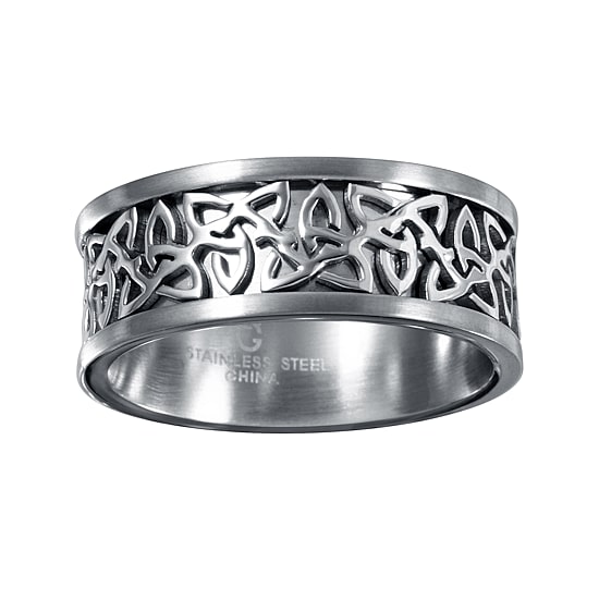 Mens 9mm Gray Stainless Steel Celtic Wedding Band