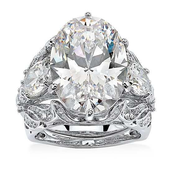 DiamonArt® Womens White Cubic Zirconia Platinum Over Silver Bridal Set