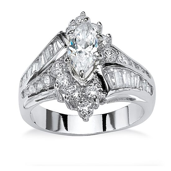 DiamonArt® Womens 3 1/4 CT. T.W. White Cubic Zirconia Platinum Over Silver Engagement Ring