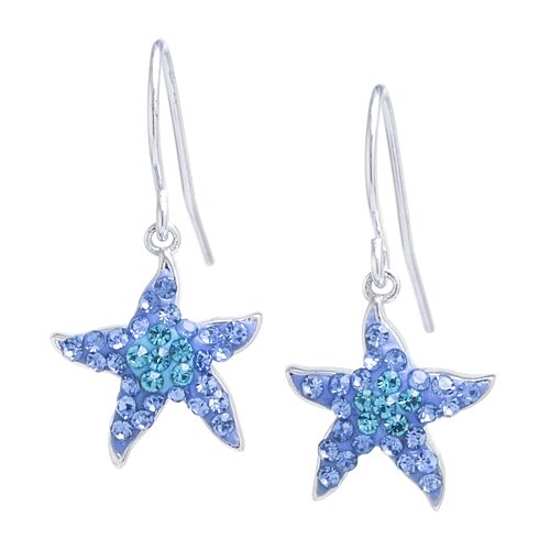 Silver Treasures Starfish Womens Blue Crystal Sterling Silver Star Drop Earrings, One Size
