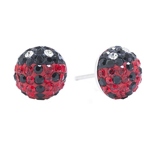 Black, Red, & White Crystal Pave Ladybug Stud Earrings in Sterling Silver - Red