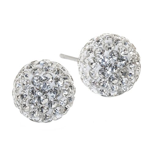 Silver Treasures Crystal Sterling Silver 9mm Round Stud Earrings, One Size