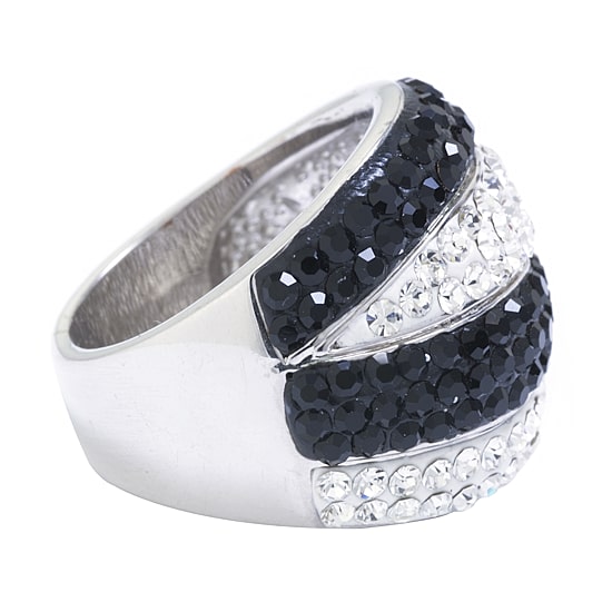 Sparkle Allure Womens Black Crystal Pure Silver Over Brass Dome Cocktail Ring