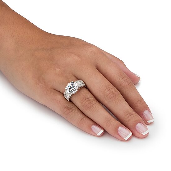 DiamonArt® Womens 4 1/2 CT. T.W. White Cubic Zirconia Platinum Over Silver Round Engagement Ring