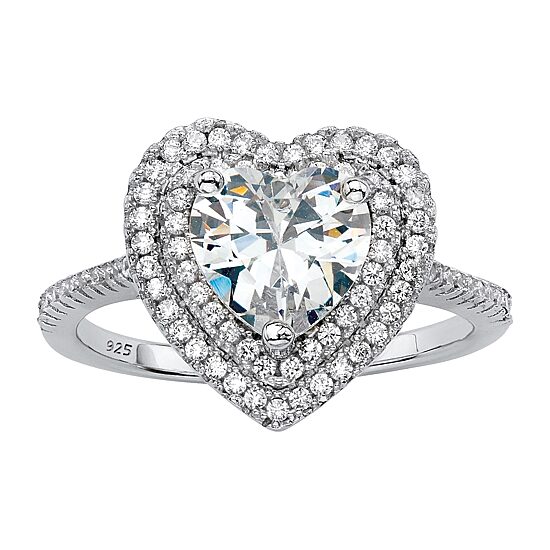 DiamonArt® Womens 1 1/2 CT. T.W. White Cubic Zirconia Platinum Over Silver Heart Engagement Ring