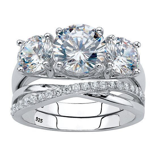 DiamonArt® Womens 4 1/4 CT. T.W. White Cubic Zirconia Platinum Over Silver Round Bridal Set