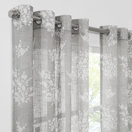 Fieldcrest Arden Tossed Bouquet Cotton Grommet Top Sheer Single Curtain Panel