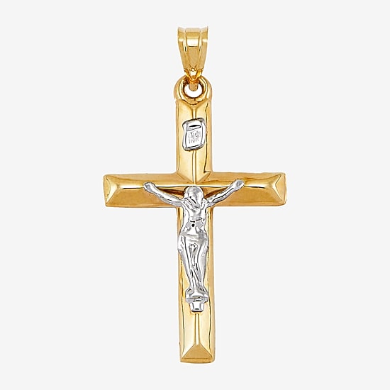 Crucifix Unisex Adult 14K Two Tone Gold Cross Pendant