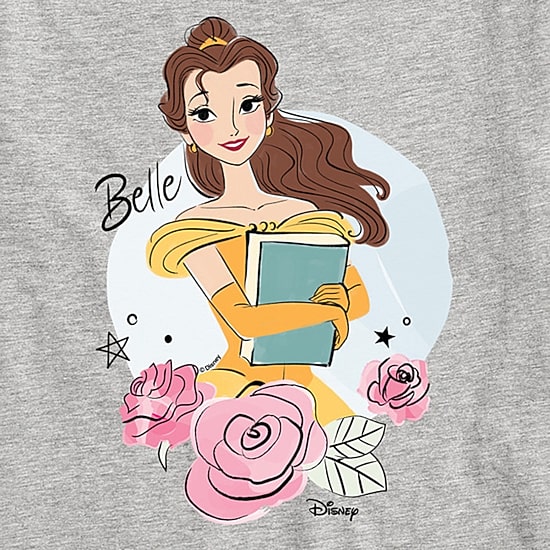 Disney Collection Little & Big Kid Girls Crew Neck Short Sleeve Regular Fit Belle Princess Graphic T-Shirt
