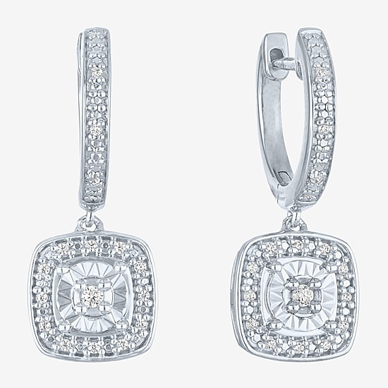 (G-H / I1-I2) Womens 1/10 CT. T.W. Lab Grown White Diamond Sterling Silver 21.8mm Cushion Hoop Earrings
