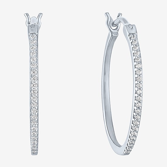 (G-H / I1-I2) Womens 1/10 CT. T.W. Lab Grown White Diamond Sterling Silver 20.8mm Hoop Earrings