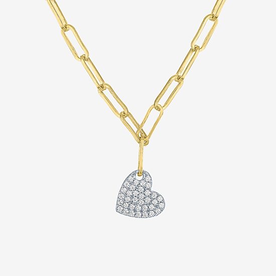 Diamond Addiction (G-H / I1-I2) Womens 1/10 CT. T.W. Lab Grown White Diamond 14K Gold Over Silver Heart 18 Inch Pendant Necklace