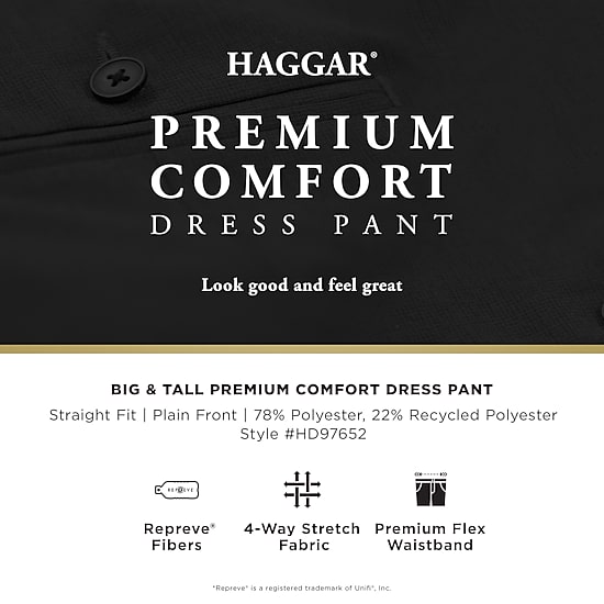 Haggar Premium Comfort Mens Comfort Waistband Straight Fit Big and Tall Dress Flat Front Pant